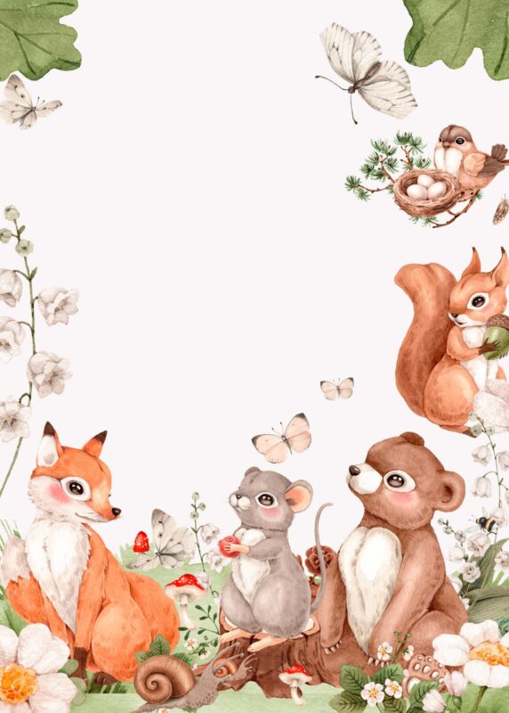 14 Free Blank Birthday Invitation Card Designs: Woodland Animal Party Theme Free Blank Woodland Birthday Invitation Card Animals Party 3