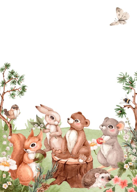 14 Free Blank Birthday Invitation Card Designs: Woodland Animal Party Theme Free Blank Woodland Birthday Invitation Card Animals Party 4