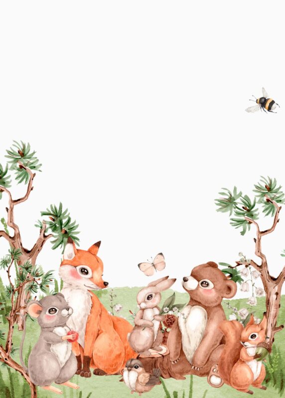 14 Free Blank Birthday Invitation Card Designs: Woodland Animal Party Theme Free Blank Woodland Birthday Invitation Card Animals Party 5