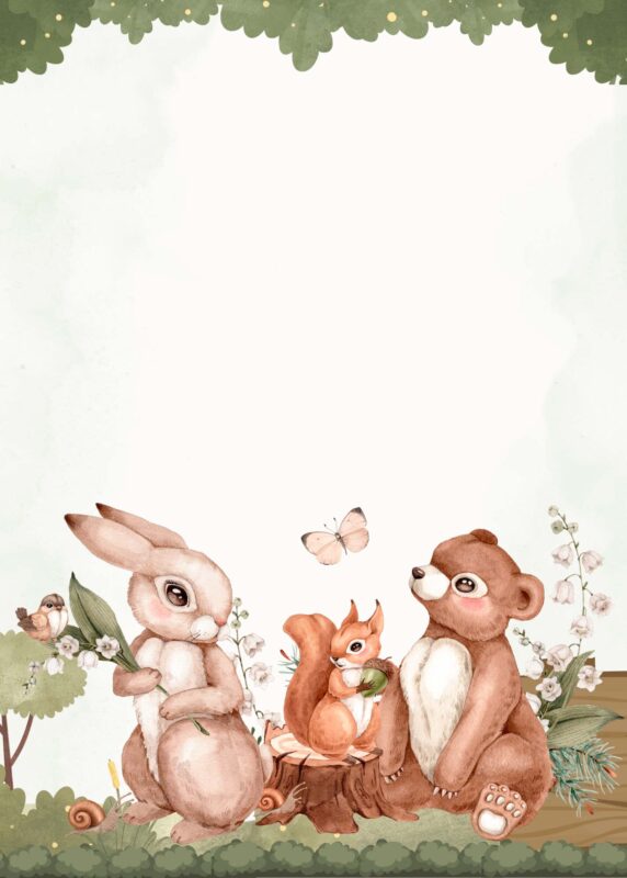 14 Free Blank Birthday Invitation Card Designs: Woodland Animal Party Theme Free Blank Woodland Birthday Invitation Card Animals Party 6