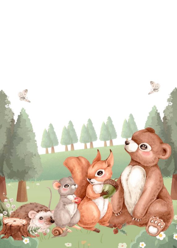 14 Free Blank Birthday Invitation Card Designs: Woodland Animal Party Theme Free Blank Woodland Birthday Invitation Card Animals Party 7