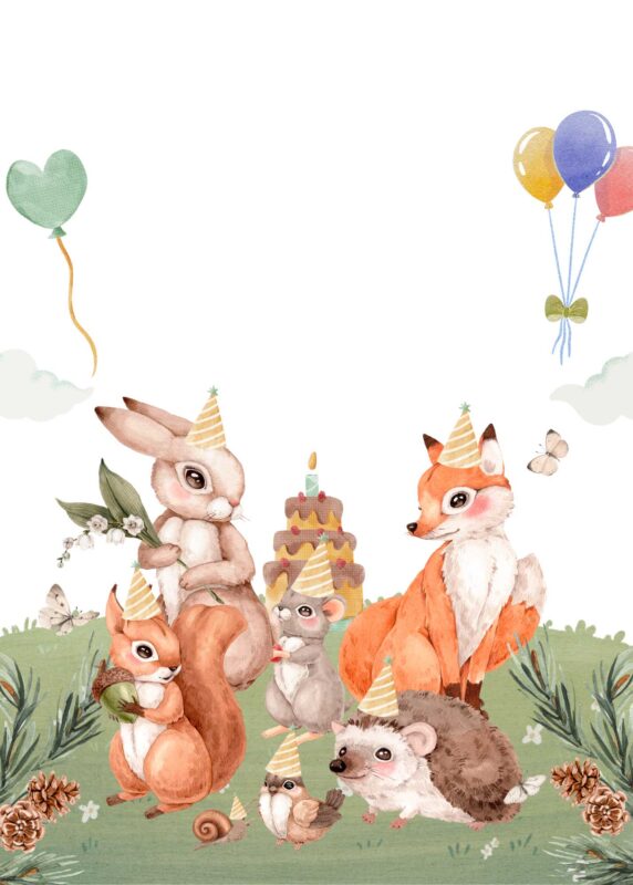 14 Free Blank Birthday Invitation Card Designs: Woodland Animal Party Theme Free Blank Woodland Birthday Invitation Card Animals Party 8
