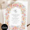 Colorful Wildflower Wedding Invitation Set Template | Floral Spring Summer Wedding Invite Card Colorful Wildflower Wedding Invitation Template Canva | Floral Arch Wedding Invite