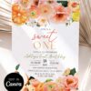 Sweet One Fruit Floral Birthday Brunch Invitation Template | First Birthday Summer Fruit Floral Birthday Party