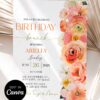 Citrus 30th Birthday Brunch Invitation Template | Canva Editable Orange Floral Brunch and Bubbly | Birthday Party Invite