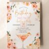 Floral Bubbly 30th Birthday Brunch Invitation | Orange Floral Brunch & Bubbly Invite Editable Canva Template