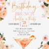 Floral Bubbly 30th Birthday Brunch Invitation | Orange Floral Brunch & Bubbly Invite Editable Canva Template
