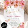 Floral Brunch and Bubbly Birthday Brunch Invitation Card Canva | 30th Birthday, 40th, 50th Birthday Party Template