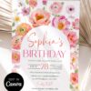 Elegant Soft Pink Floral Birthday Brunch Invitation | Peony Flowers Garden Celebration Canva Editable Template