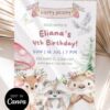 Forest Animal Theme Birthday Invitation Card Template | Woodland Birthday Party Instant Download