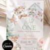 Wild One Woodland Animals Birthday Invitation Printable | Forest Creatures House Canva Editable Template