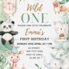 Wild One Jungle Safari Animals Birthday Invitation | Panda Giraffe Elephant Canva Editable Template Wild One Jungle Safari Animals Birthday Invitation | Panda Giraffe Elephant Canva Editable Template