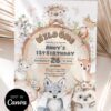 Wild One Forest Friends Birthday Invitation | Rustic Wood Slice Wildflower Meadow Animals Canva Editable Template Wild One Forest Friends Birthday Invitation | Rustic Wood Slice Wildflower Meadow Animals Canva Editable Template
