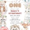 Wild One Forest Animals Birthday Invitation | First Birthday Party Woodland Card Canva Template