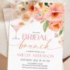 Watercolor Peach Floral Bridal Brunch Invitation Template | Coral Wedding Shower Invite | Editable Canva