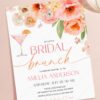 Watercolor Peach Floral Bridal Brunch Invitation Template | Coral Wedding Shower Invite | Editable Canva