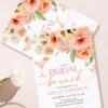 Watercolor Peach Floral Bridal Brunch Invitation Template | Coral Wedding Shower Invite | Editable Canva