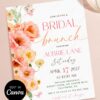 Peach Floral Bridal Brunch Invitation | Pink Wedding Shower Invite | Editable Canva Template | Bubbly Brunch Party