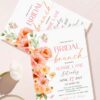 Peach Floral Bridal Brunch Invitation | Pink Wedding Shower Invite | Editable Canva Template | Bubbly Brunch Party