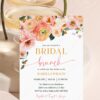 Romantic Peach Blossom Bridal Brunch Invitation Canva Template | Soft Pink Floral Wedding Shower Invite