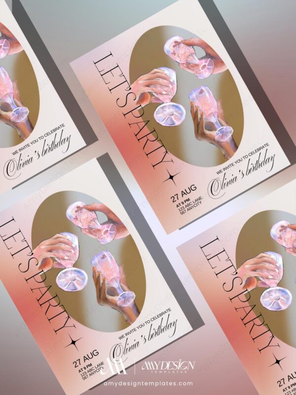 Girls Night Party Invitation Template Canva | Girl Party Birthday Invitation Printable | Rosé Wine Celebration Canva Editable Template