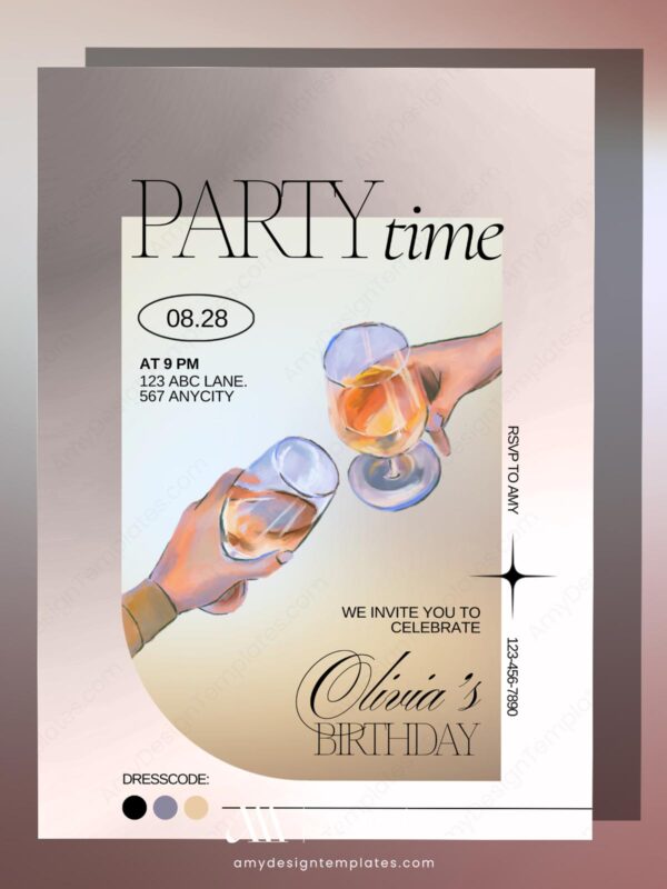 Elegant Champagne Celebration Birthday Party Invitation Template