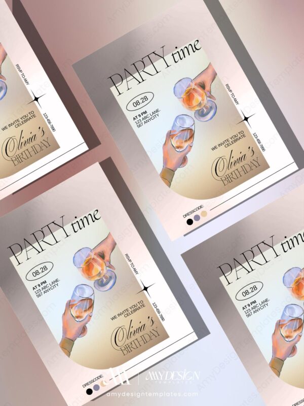 Elegant Champagne Celebration Birthday Party Invitation Template