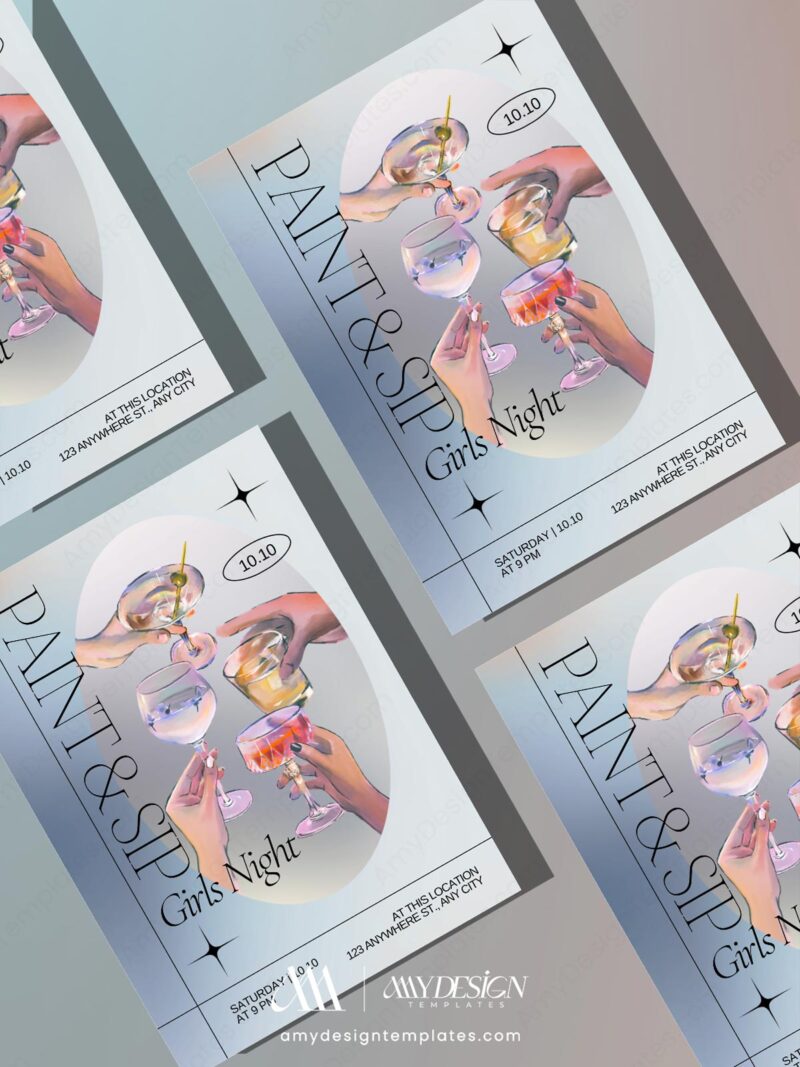 Modern Paint And Sip Girls Night Invitation | Cocktails Birthday Party ...