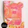 Tropical Disco Birthday Invitation Hibiscus Flowers Summer | Vibrant Island Party Invite Template Canva