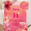 Pink Tropical Birthday Brunch Invitation Card | Disco Ball Hibiscus Floral Party Template Pink Tropical Birthday Brunch Invitation Card | Disco Ball Hibiscus Floral Party Template