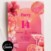 Pink Tropical Birthday Brunch Invitation Card | Disco Ball Hibiscus Floral Party Template Pink Tropical Birthday Brunch Invitation Card | Disco Ball Hibiscus Floral Party Template