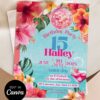 Tropical Pool Party Birthday Invitation Canva Template | Cocktail Floral Summer Bash Invite Template Editable