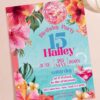 Tropical Pool Party Birthday Invitation Canva Template | Cocktail Floral Summer Bash Invite Template Editable
