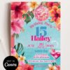 Tropical Pool Party Birthday Invitation Canva Template | Cocktail Floral Summer Bash Invite Template Editable