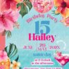 Tropical Pool Party Birthday Invitation Canva Template | Cocktail Floral Summer Bash Invite Template Editable