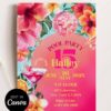 Pink Tropical Pool Party Birthday Invitation | Disco Ball Martini Cocktail Summer Bash Canva Editable Template Pink Tropical Pool Party Birthday Invitation | Disco Ball Martini Cocktail Summer Bash Canva Editable Template