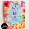 Tropical Pool Party Birthday Invitation | Cocktail Summer Birthday Invite Card Canva Editable Template