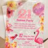 Tropical Flamingo Sunset Party Birthday Invitation | Cocktail Pool Bash Party Invite Canva Editable Template