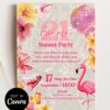 Tropical Flamingo Sunset Party Birthday Invitation | Cocktail Pool Bash Party Invite Canva Editable Template