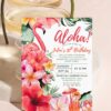 Tropical Flamingo Aloha Birthday Invitation Canva Template | Hibiscus Cocktail Summer Birthday Party Invite Card Editable