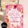 Vibrant Exotic Tropical Disco Birthday Invitation | Editable Summer Beach Floral Party Invite Card Canva Template Vibrant & Exotic Tropical Disco Birthday Invitation | Summer Beach Floral Canva Editable Template