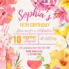 Vibrant Yellow Pink Floral Tropical Disco Birthday Invitation Card | Summer Hibiscus Party Canva Editable Template