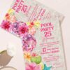 Energetic Tropical Disco Pool Party Invitation | Summer Birthday Splash Invite Card Canva Editable Template