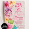 Energetic Tropical Disco Pool Party Invitation | Summer Birthday Splash Invite Card Canva Editable Template