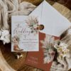 Rustic Western Wedding Invitation Template | Terracotta Fall Wedding Invite Card | Boho Cowboy Boots Pampas Grass