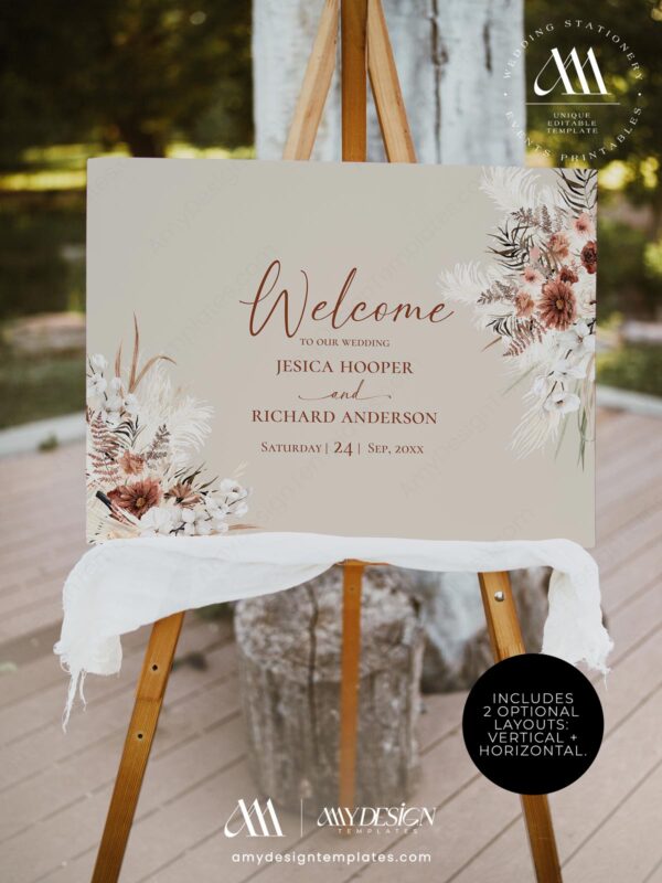 Boho Fall Wedding Sign Template Printable | Bohemian Wedding Welcome Signage