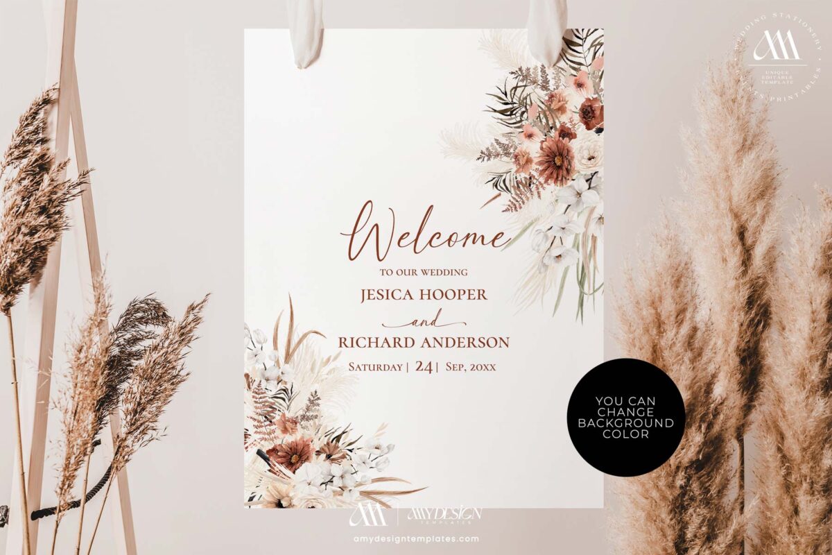Boho Fall Wedding Sign Template Printable | Bohemian Wedding Welcome Signage