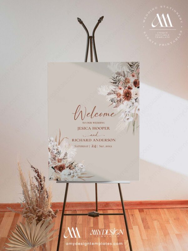 Boho Fall Wedding Sign Template Printable | Bohemian Wedding Welcome Signage
