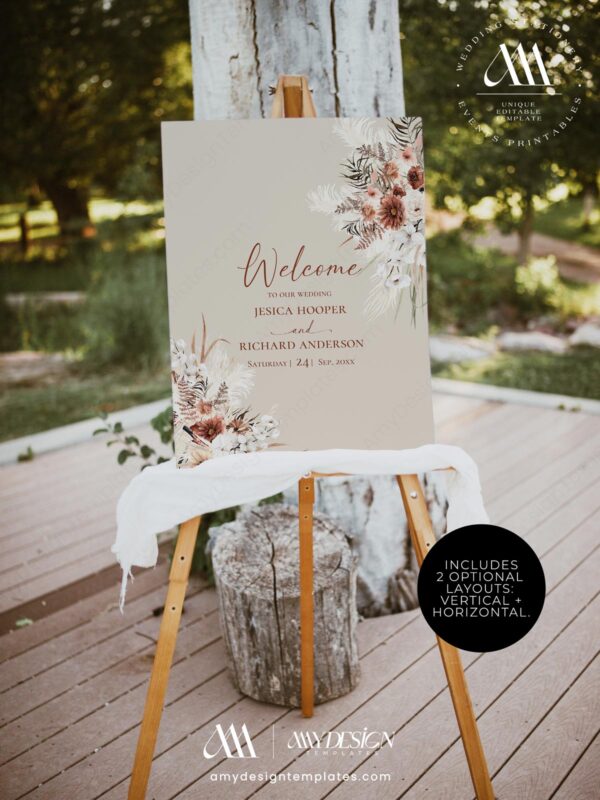 Boho Fall Wedding Sign Template Printable | Bohemian Wedding Welcome Signage