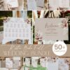 Rustic Boho Fall Wedding Invitations Template Bundle - 50+ DIY Printable Wedding Stationery Printable | Earthy Tan Bohemian Pampas Grass